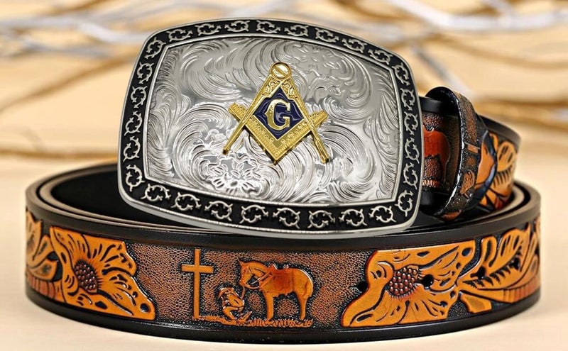 WMG Masonic Mason Symbol Logo Large Huge Rodeo Western Gold Tone Belt Buckle Fits Up to 2 Inch Belts - Image 5